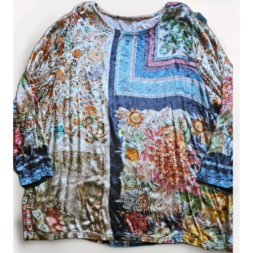 Soft Surroundings Ashbury Velvet Floral Boho Long Sleeve Tunic Top Sz 3X EUC